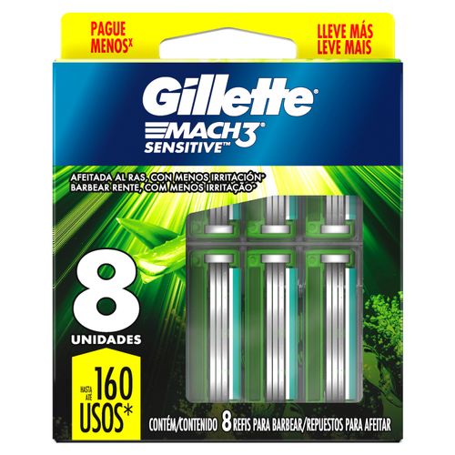 Repuesto para rasuradora Gillette Mach3 Sensitive, Piel Sensible, 8 Uds