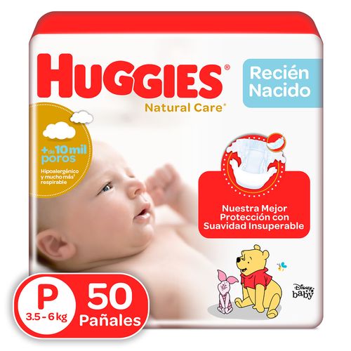 Pañales Huggies Natural Care Etapa 1/P Recién Nacido Hipoalergénico, 3.5 -6kg - 50Uds
