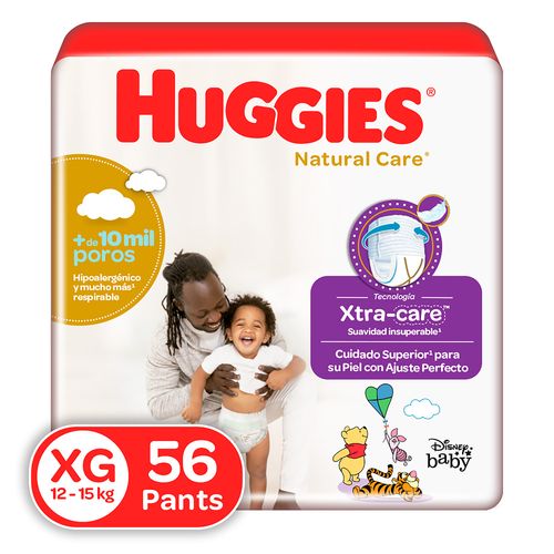 Pañales Huggies Natural Care Pants Etapa 4/XG Hipoalergénico, 12-15kg - 56Uds