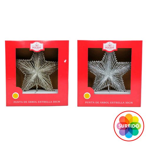 Punta para árbol marca Holiday Time, clip con forma de estrella -30 cm