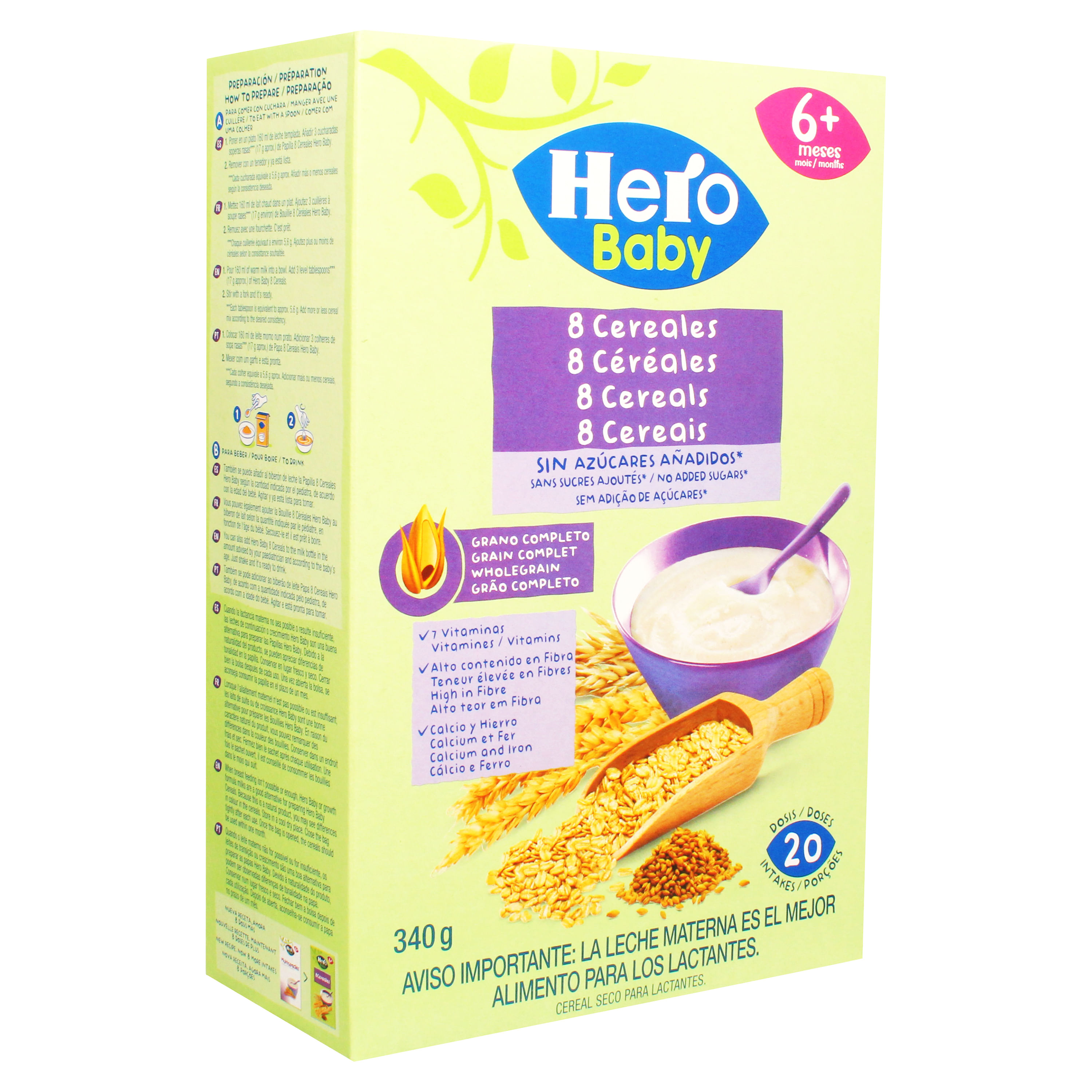 Hero Baby Papilla de 8 cereales con sabor a vainilla para bebés de + de 6  meses 340 g