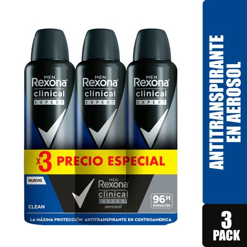 Desodorante Rexona Clinical Caballero Expert Clean Aerosol 3 Pack - 150 ml