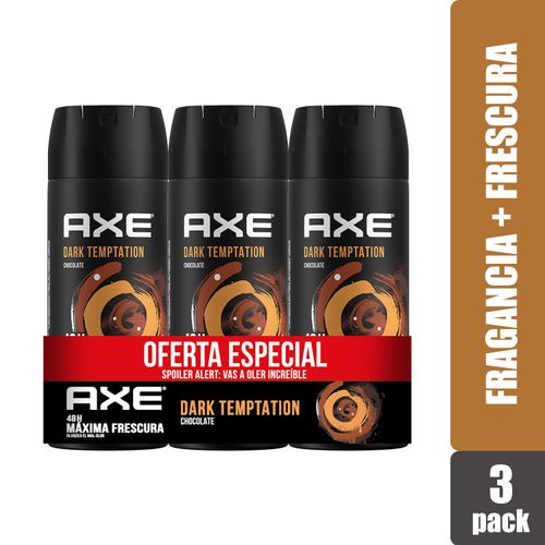 Body Spray Axe Dark Temptation Aerosol Chocolate 3 Pack 150 ml