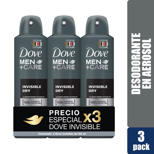 Desodorante Dove Men+Care Invisible Dry Aerosol 3 pack - 150 ml