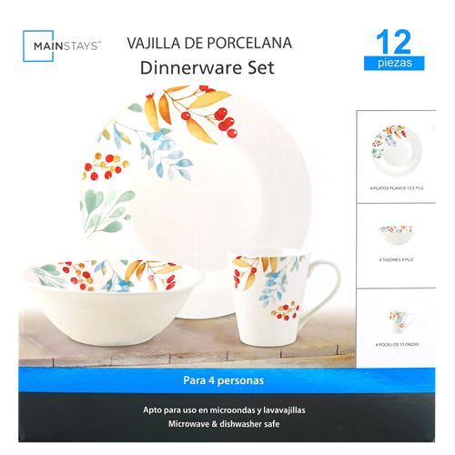 Vajilla Mainstays De Porcelana Con Diseño Mai - Set de 12 Unidades