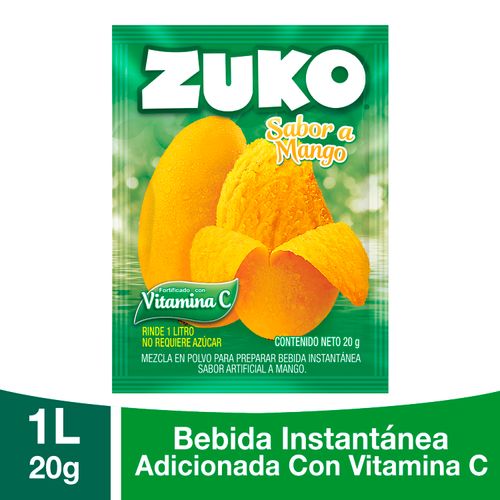 Bebida En Polvo Instantáneo Marca Zuko Sabor Mango, Con Vitamina C - 20 g