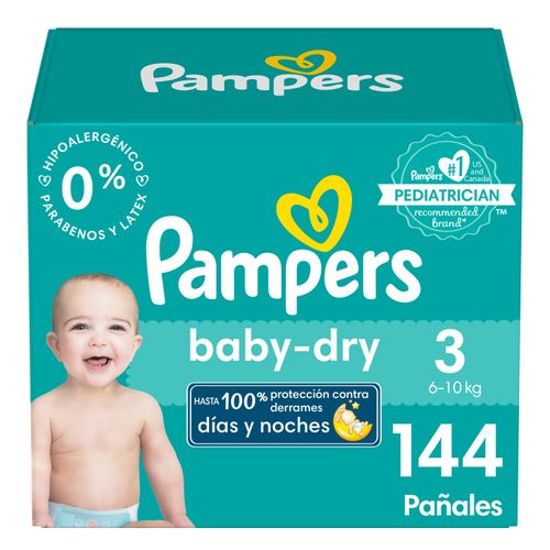 Pañales Pampers Baby-Dry, Talla 3, 7-15kg - 144Uds