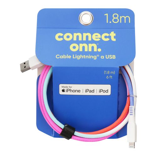 Cable Ltg Onn Color Naranja Con Luz Usb 1 - 8mt