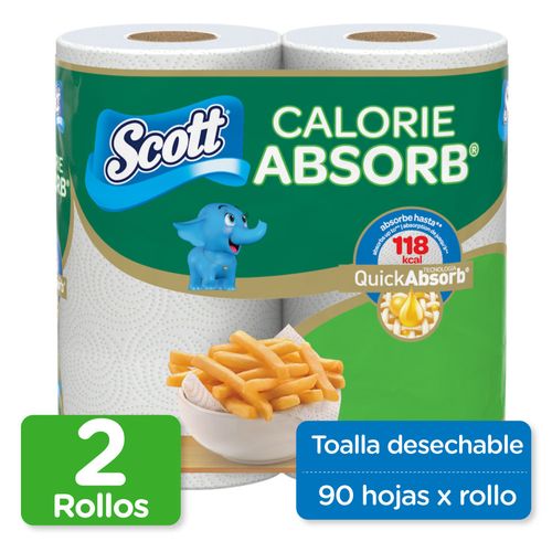 Toalla De Papel Desechable Scott Calorie Absorb 90 Hojas - 2 Rollos