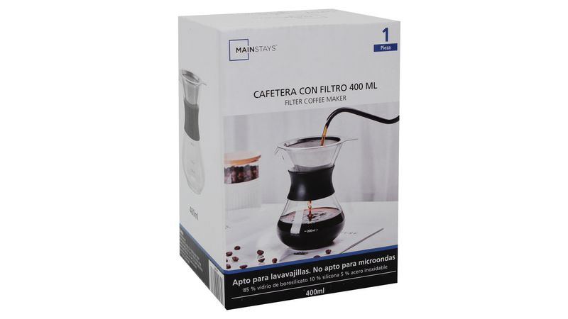 Cafetera 400ml de vidrio con filtro de acero inoxidable - Café Caribe