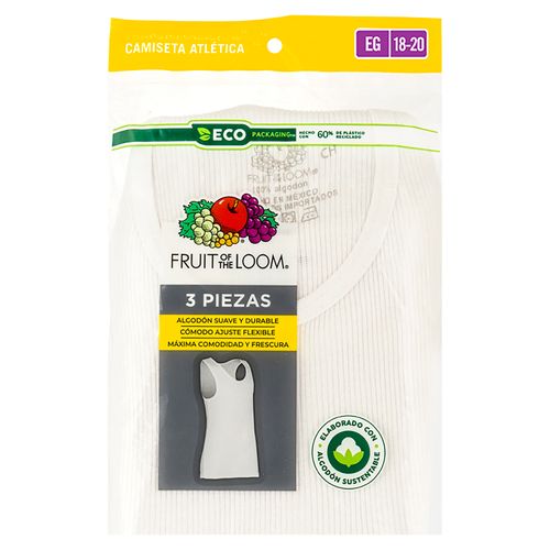Camiseta Fruit Of The Loom para Niños Color Blanco 3 Pack Talla XL