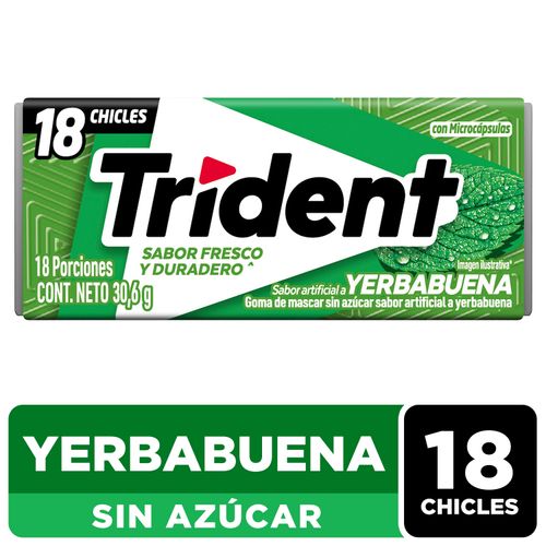 Chicle Trident Sin Azúcar Sabor Yerbabuena 18 Uds - 30.6g