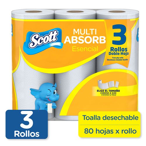 Toalla De Papel Desechable Scott Multi Absorb 80 Hojas - 3 Rollos