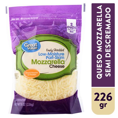 Queso Great Value Mozzarella Rallado - 226gr