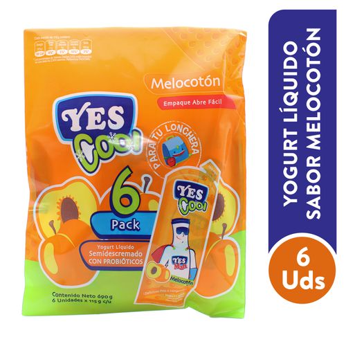 Yogurt Yescool Líquido, Bolsa Melocotón 6 pack