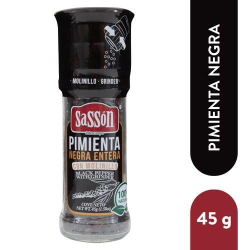 Pimienta negra entera Sassón con molinillo - 45 g