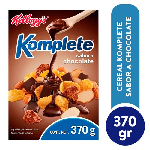 Cereal Kellogg's® Komplete® Sabor Chocolate - Hojuelas de Maíz Sabor Maní y con Trocitos Sabor Chocolate y Almendras - 370g