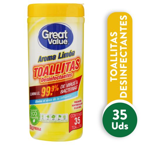 Toalla Desinfectante Great Value Limon - 35 Toallitas