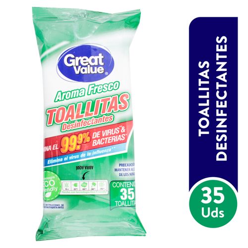Toallitas Great Value Desinfectante Pouch Fresh - 35 Piezas