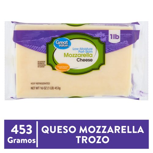Queso Mozzarel Trozo Great Value - 454Gr