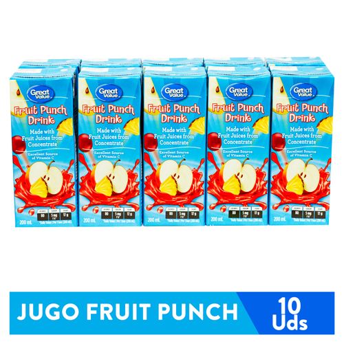 Jugo Great Value sabor fruit punch, 10 pack - 2000 ml