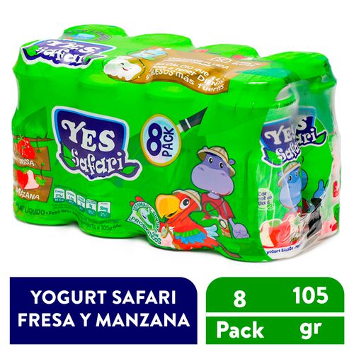 8 Pack Yogurt Yes Safari Fresa Manzana - 100Ml