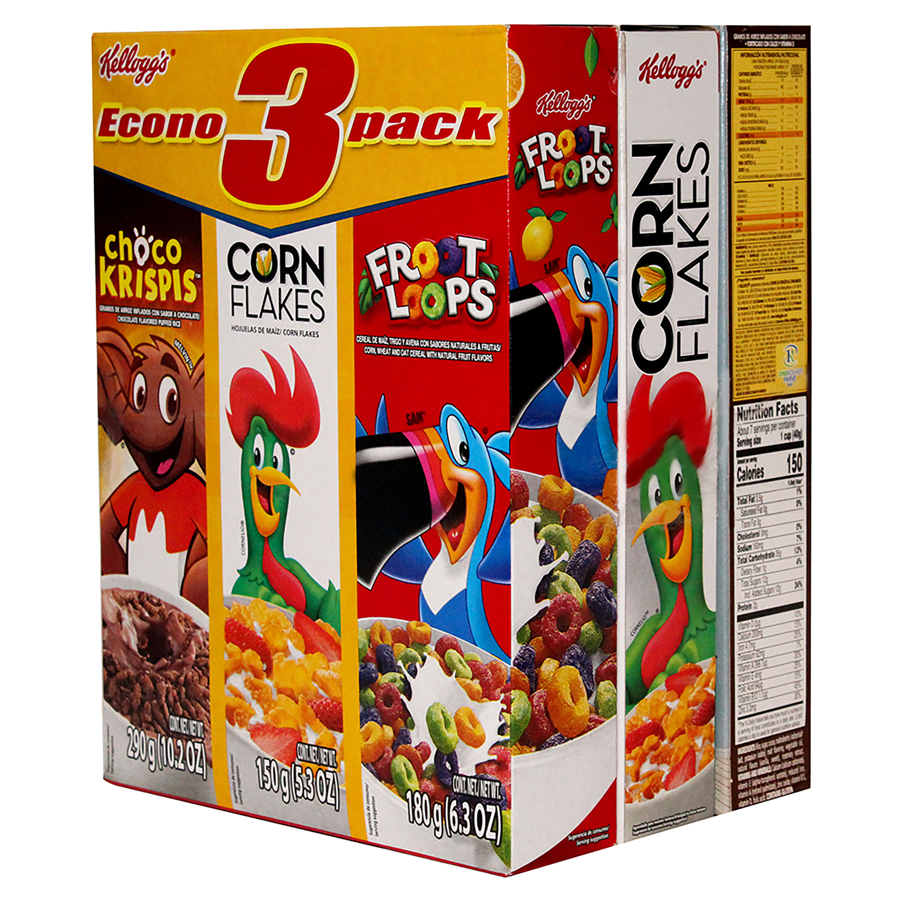 Kellogg's Paquete surtido de cereales Tri-Fun, Froot Loops, Cocoa Krispies  y Apple Jack, 58 onzas