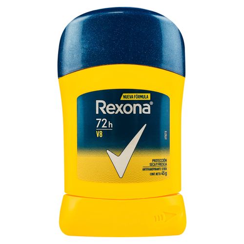 Desodorante Rexona caballero V8 protección seca y fresca barra - 45 g