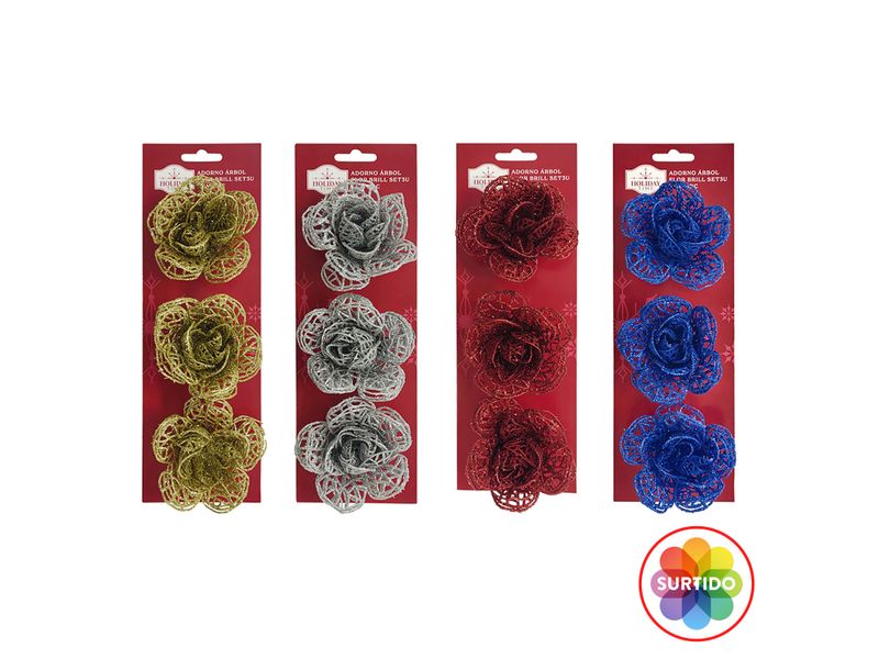 Adorno-Navidad-Holiday-Time-Flor-Brillante-Set-7cm-3Uds-1-39980