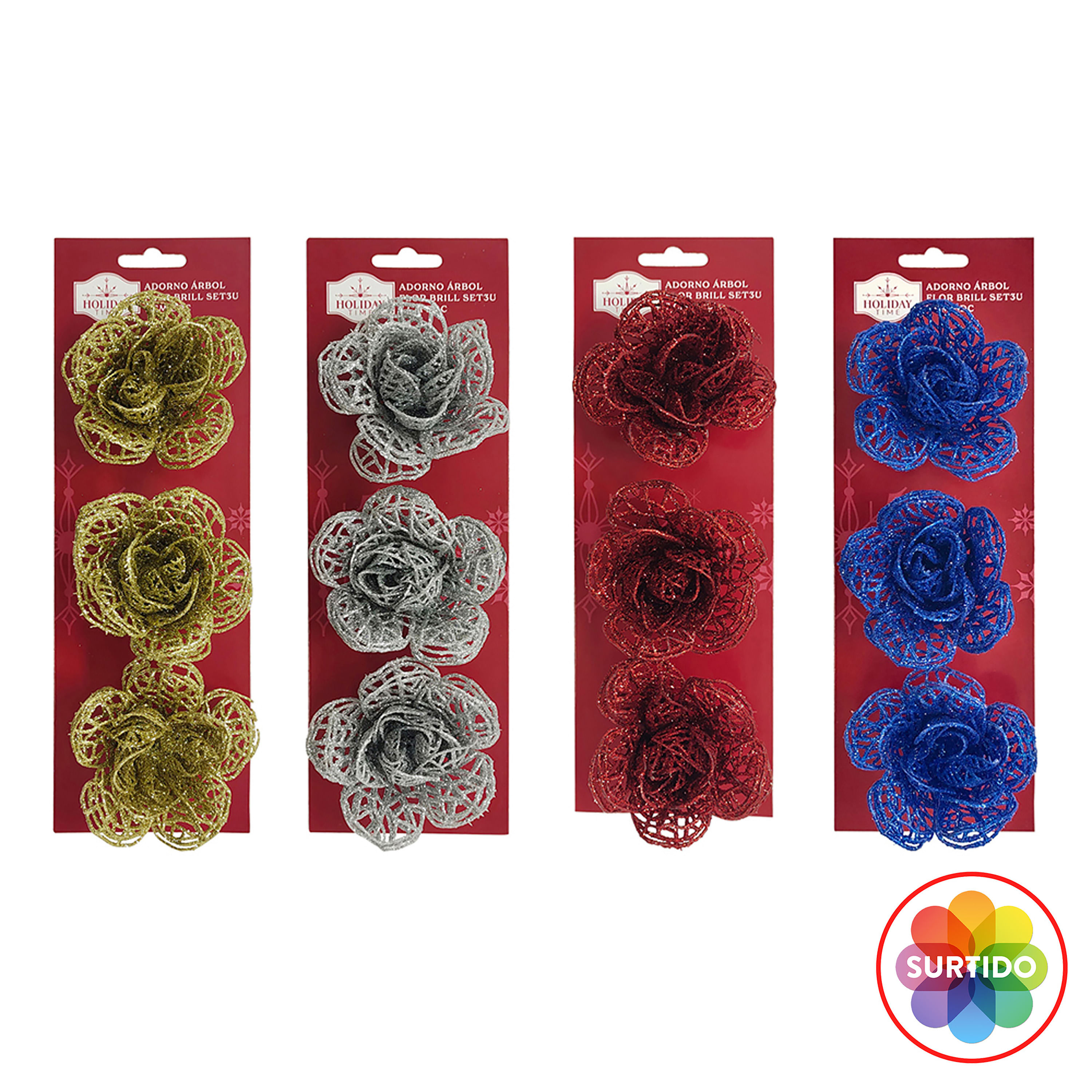 Adorno-Navidad-Holiday-Time-Flor-Brillante-Set-7cm-3Uds-1-39980