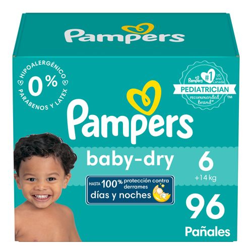 Pañales Pampers Baby-Dry Talla 6, 14kg - 96Uds