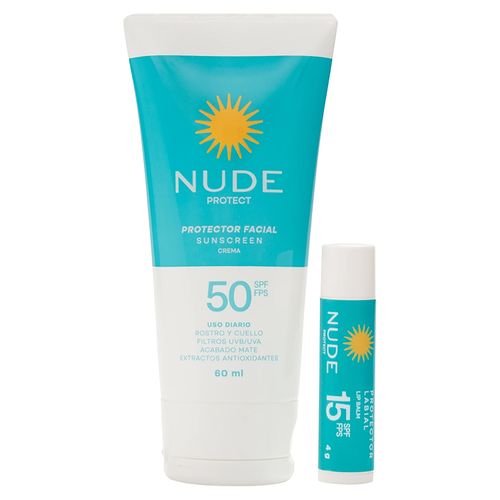 Protector solar facial Nude FPS 50 más lip balm de FPS 15 - 60 ml