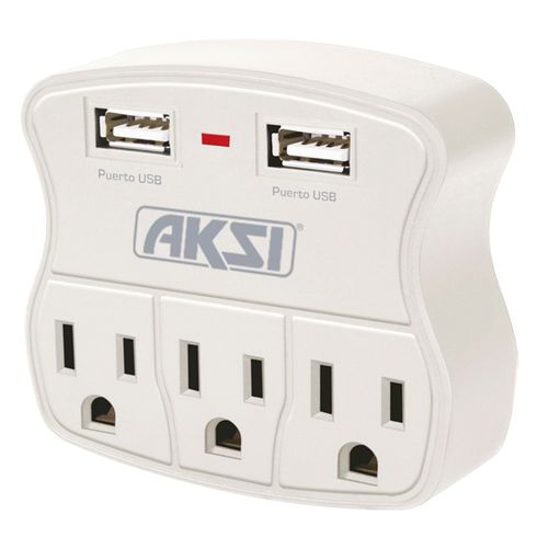 Multicontacto De Pared Aksi Triple Polarizado Con 2 Puertos USB