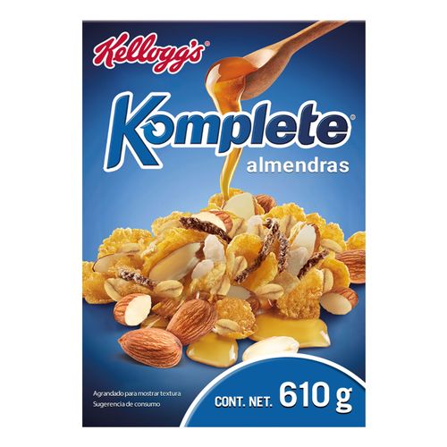 Cereal Kellogrgr's® Komplete® Almendras - Cereal de Maíz, Avena, Arroz, Salvado de Trigro, Almendras, Miel y Canela - 1 Caja de 610gr