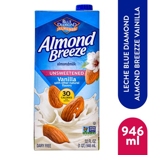 Leche Blue Diamond Almond Breeze  Vanilla Sin Azúcar - 32 oz