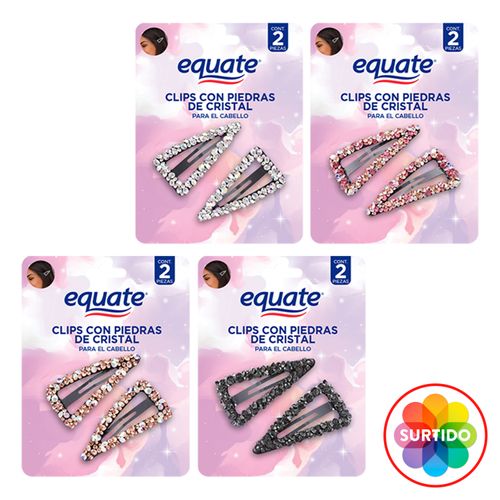 Clips Equate Con Piedra De Cristal Para El Cabello Surtido Colro -  2Uds