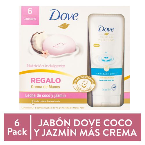 Jabón Dove Leche De Coco + Crema Manos 6 Pack - 90 g + 75 ml