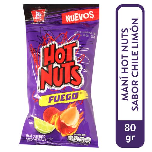 Maní Hot Nuts Fuego, Sabor Chile Y Limón - 80 g