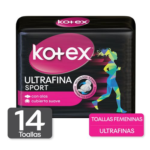 Toallas Femeninas Kotex Sport Ultradelgadas Con Alas - 14Uds