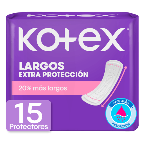 Protectores Diarios Kotex Largos Extra Protección -15 Uds