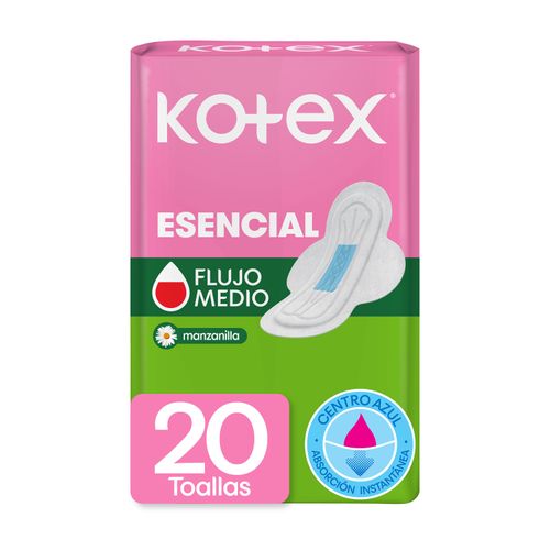 Toallas Femeninas Kotex Esenciales Manzanilla -20 Uds