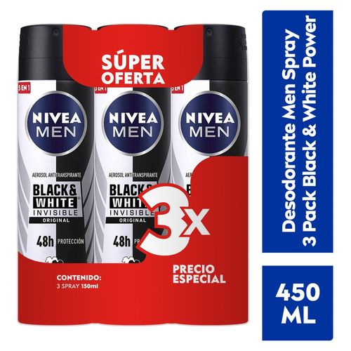 Desodorante Nivea Men Spray 3 Pack Black & White Power -450 ml