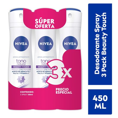 Desodorante Nivea Spray 3 Pack Beauty Touch -450 ml