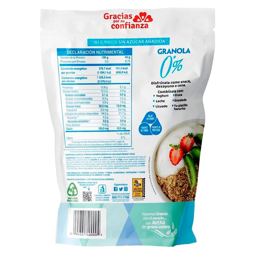 Comprar Granola Granvita Sin Azúcar - 350 G | Walmart Salvador