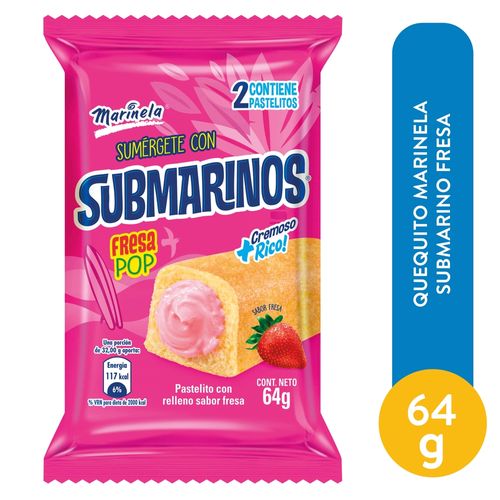 Quequito Marinela Submarin Fresa, 2 Unidades - 64 g