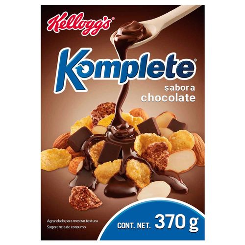 Cereal Kellogg's® Komplete® Sabor Chocolate - Hojuelas de Maíz Sabor Maní y con Trocitos Sabor Chocolate y Almendras - 370 g