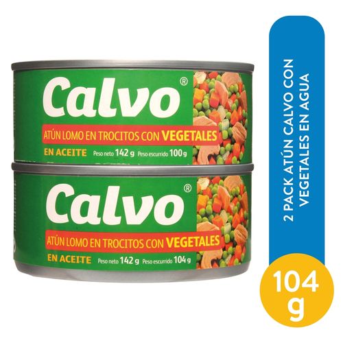 2 Pack Atún Calvo Con Vegetales En Agua - 104 g