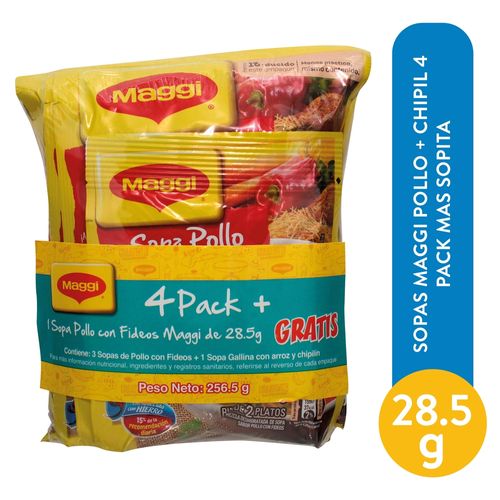 Sopas Maggi Pollo + Chipil 4 Pack Mas Sopita