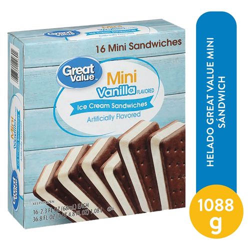 Helado Great Value, Mini Sándwich 16 Pack- 68g