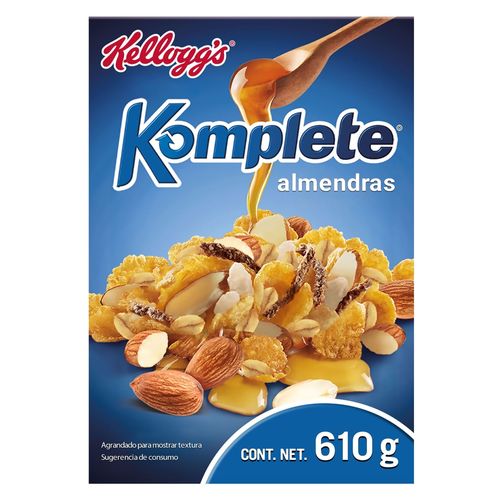 Cereal Kellogrgr's® Komplete® Almendras - Cereal de Maíz, Avena, Arroz, Salvado de Trigro, Almendras, Miel y Canela - 1 Caja de 610 g